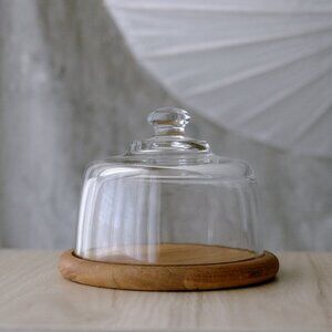 Vintage Glass Cloche with Wood Base